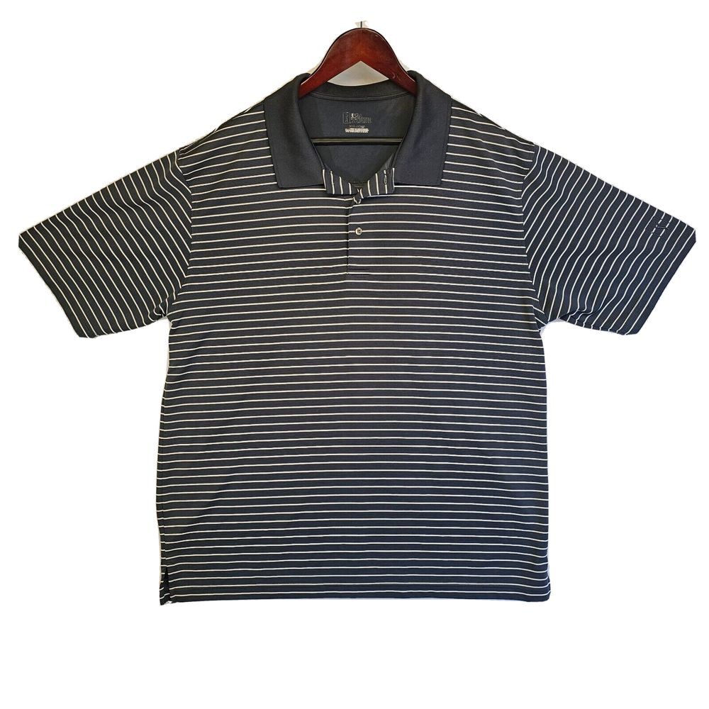 PGA Tour Stretch‎ Mens Polo Shirt Short Sleeve Striped Button Black White XXL